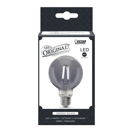 Feit Electric Feit G25 E26 (Medium) Filament LED Bulb Smoke Daylight 40 Watt Equivalence 1 pk G25/SMK/VG/LED
